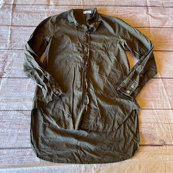 Free People x CP Shades High Low Button Down 100% Cotton Olive Brown Size XS - Picture 2 of 8